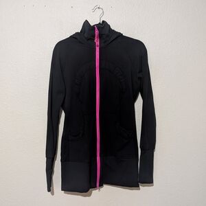 Rare lululemon Black Ruffle Up Full Zip Long Sleeve Jacket with Pink Accents
